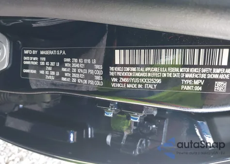 2019 Maserati Levante S Gransport z USA, uszkodzony, nr VIN ZN661YUS1KX325296